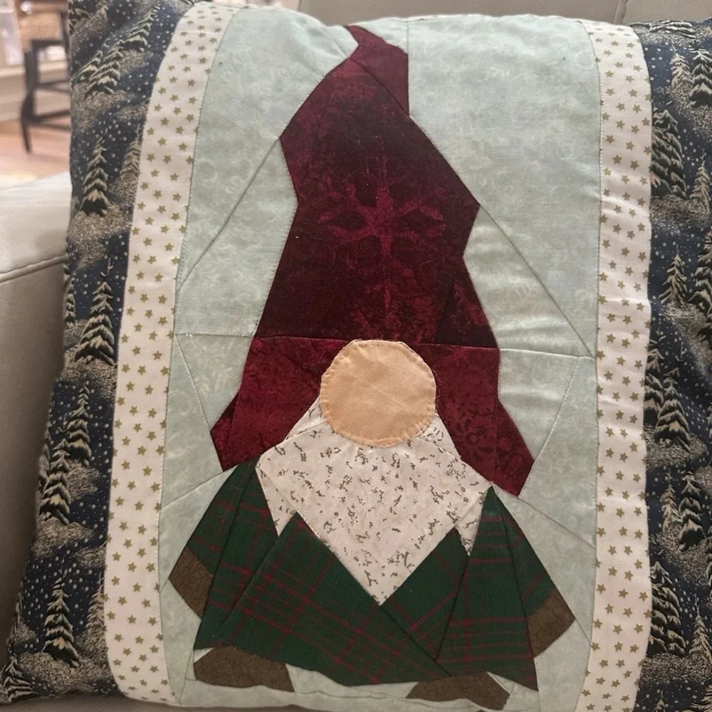Festive Gnome Throw Pillow Set - Red and Green Handmade 15” x 15”